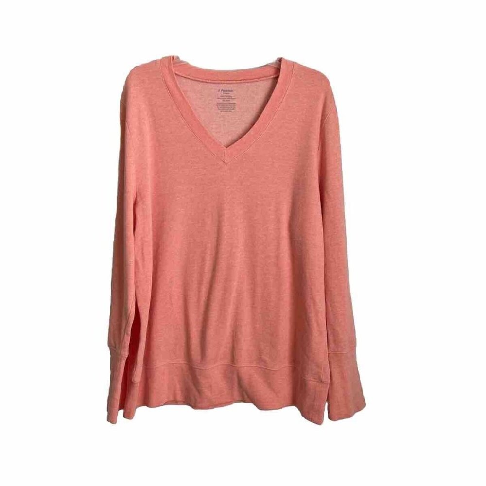 J Peterman Peach Long Sleeve V-Neck Cotton Blend Sweater Tunic Women's